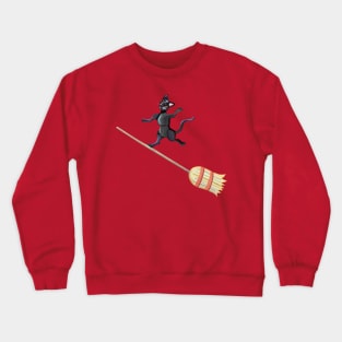 Broom Surfing Black Cat Crewneck Sweatshirt